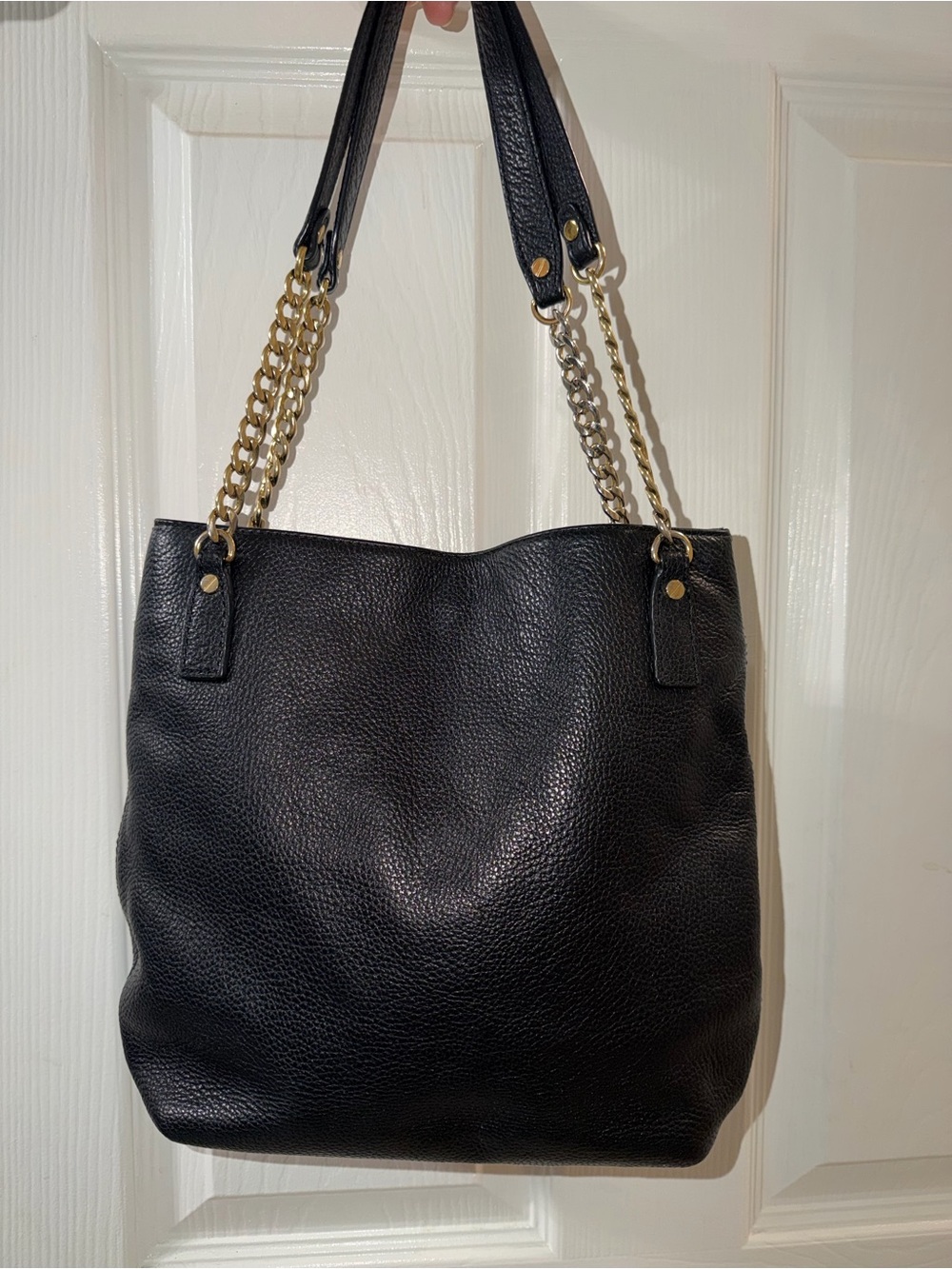 Michael Kors Black Pebbled Leather Tote with Gold Chain Straps